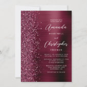 Invitation Mariage Code QR Métal Brossé Burgundy Glam (Devant)