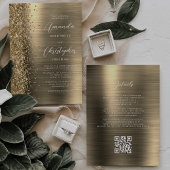 Invitation Mariage Code QR Métal Brossé Glam Gold