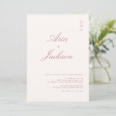 Invitation Mariage Code QR Moderne Calligraphie Rose Poussiér (Debout devant)