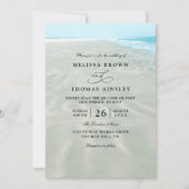 Invitation Mariage Code QR Moderne Eau Aqua Sable Ondulé (Devant)
