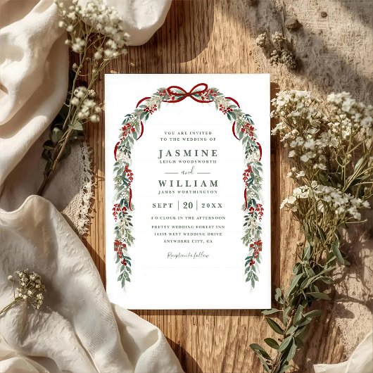 Invitation Mariage Code QR Moderne Élégant avec Verdure Rusti