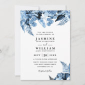 Invitation Mariage Code QR Moderne Élégant Floral Bleu Boho (Devant)