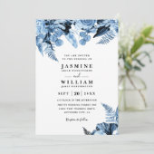Invitation Mariage Code QR Moderne Élégant Floral Bleu Boho (Debout devant)