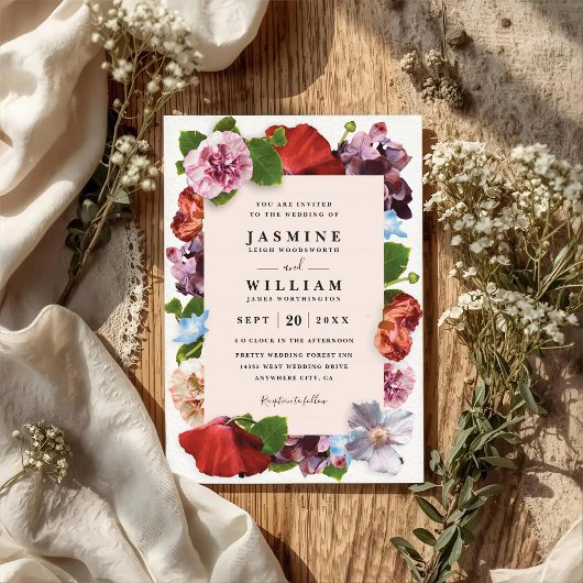 Invitation Mariage Code QR Moderne Élégant Rose Romantique