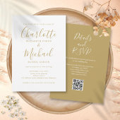 Invitation Mariage Code QR Moderne Élégant Script Doré