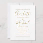 Invitation Mariage Code QR Moderne Élégant Script Doré (Devant)