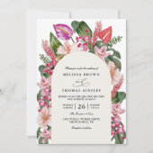 Invitation Mariage Code QR Moderne Feuille de Palmier Tropica (Devant)