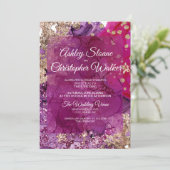 Invitation Mariage code QR Moderne Magenta Prune Or (Debout devant)