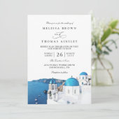 Invitation Mariage Code QR Moderne Santorin Grèce Aquarelle (Debout devant)