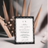 Invitation Mariage Code QR Monogramme Cadre Dentelle Noir Bla