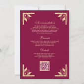 Invitation Mariage Code QR Monogramme Crête d'Or Magenta (Dos)