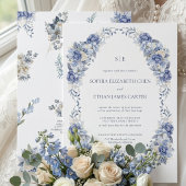 Invitation Mariage code QR monogramme de jardin bleu poussiér