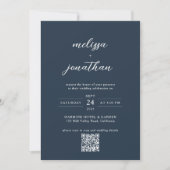 Invitation Mariage code QR monogramme photo bleu marine moder (Devant)