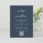 Invitation Mariage code QR monogramme photo bleu marine moder (Debout devant)