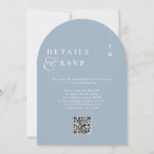 Invitation Mariage Code QR Monogramme Tout En Un Bleu Poussié (Dos)