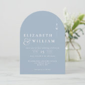 Invitation Mariage Code QR Monogramme Tout En Un Bleu Poussié (Debout devant)