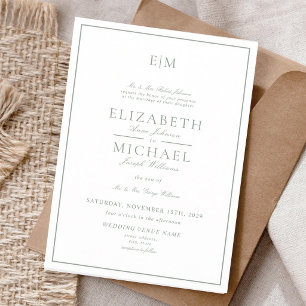 Invitation Mariage Code QR Monogramme Vert Sauge