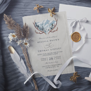 Invitation Mariage Code QR Montagne Bois de Cerf Bohème Rusti