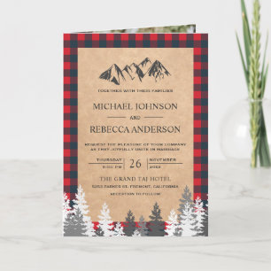 Invitation Mariage code QR montagne Kraft Red Buffalo Plaid