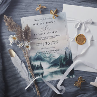 Invitation Mariage Code QR Montagnes Aquarelle Atmosphère Pin