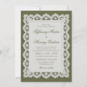 Invitation Mariage Code QR Nappe en Dentelle Vert Olive Old M (Devant)