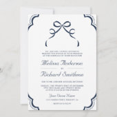 Invitation Mariage Code QR Nœud Coquette Dentelle Blanche Ble (Devant)