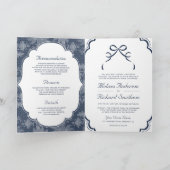 Invitation Mariage Code QR Nœud Coquette Dentelle Blanche Ble (Intérieur)