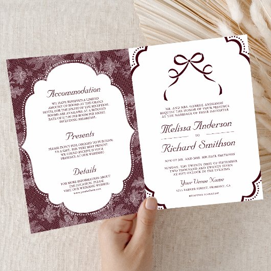 Invitation Mariage Code QR Nœud Papillon en Dentelle Blanche