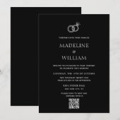 Invitation Mariage Code Qr Noir Anneaux Dessinés à la Main Mi (Devant / Derrière)