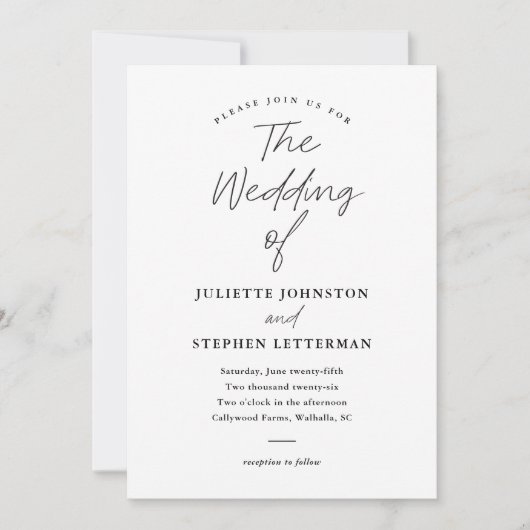 Invitation Mariage code QR noir et blanc Script Moderne (Devant)