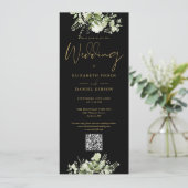 Invitation Mariage Code QR Noir et Or Floral Verdure (Debout devant)
