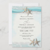 Invitation Mariage Code QR Ocean Bleu Plage Étoile de Mer et (Devant)