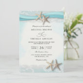 Invitation Mariage Code QR Ocean Bleu Plage Étoile de Mer et (Debout devant)