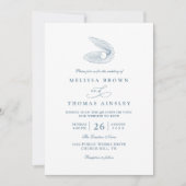 Invitation Mariage Code QR Océan Plage Coquillage Bleu Poussi (Devant)