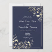 Invitation Mariage Code QR Or Bleu Marine Classique (Devant)