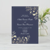 Invitation Mariage Code QR Or Bleu Marine Classique (Debout devant)