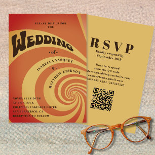 Invitation Mariage Code QR Orange Brûlé Rétro Moderne des Ann