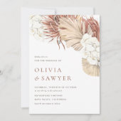 Invitation Mariage Code QR Orchidées Boho et Feuilles de Palm (Devant)