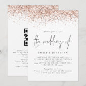 Invitation Mariage Code QR Pailleté Or Rose Élégant (Devant / Derrière)