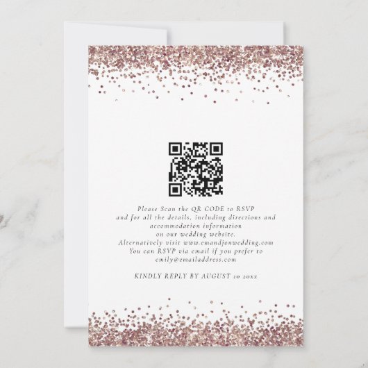 Invitation Mariage Code QR Pailleté Or Rose Tendance (Dos)