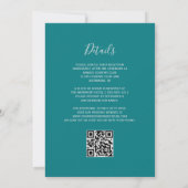 Invitation Mariage Code QR Paillettes Argent Turquoise Floral (Dos)