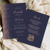 Invitation Mariage Code QR Paillettes Or Rose Bleu Foncé Mode