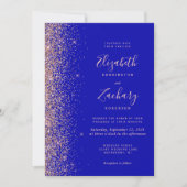 Invitation Mariage Code QR Paillettes Or Rose Bleu Royal (Devant)