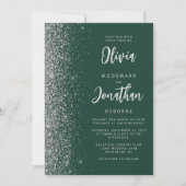 Invitation Mariage Code QR Paillettes Vert Émeraude Argent (Devant)