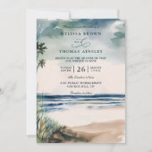Invitation Mariage code QR palmier et herbe de plage aquarell (Devant)