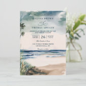 Invitation Mariage code QR palmier et herbe de plage aquarell (Debout devant)