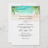 Invitation Mariage code QR palmier plage tropicale aquarelle (Devant)