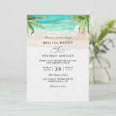 Invitation Mariage code QR palmier plage tropicale aquarelle (Debout devant)