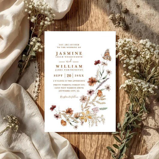 Invitation Mariage code QR papillon floral fleur sauvage Boho
