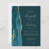 Invitation Mariage Code QR Photo Agate Or Bleu Sarcelle (Devant)